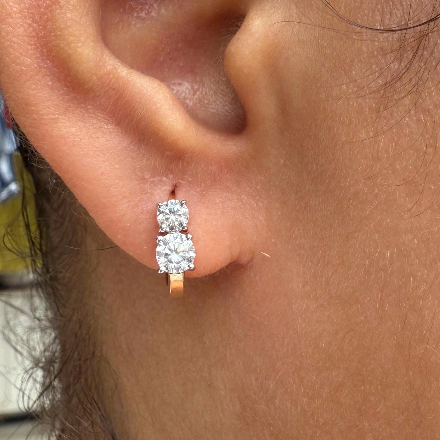 14K Gold Lab Grown Diamond Hoop Earrings | Huggie Earrings