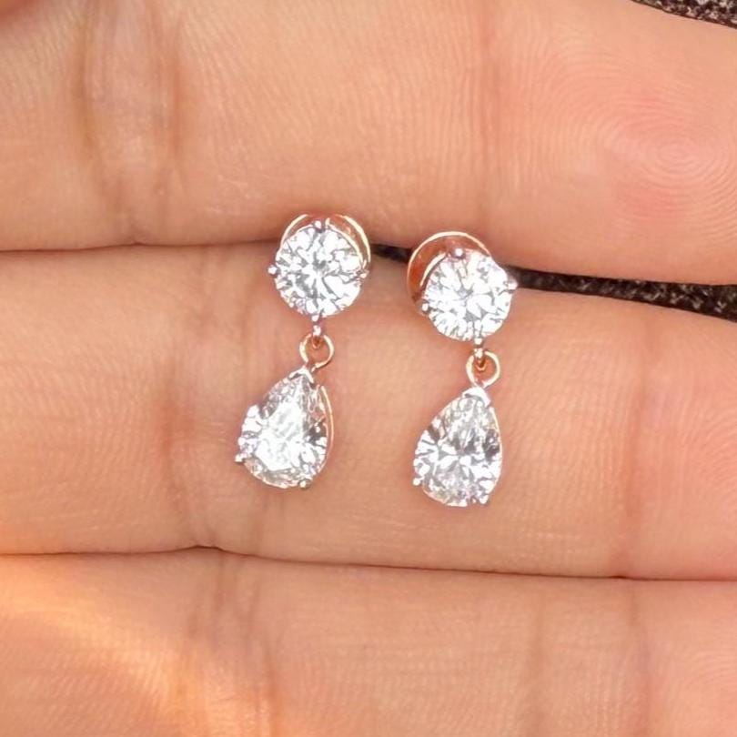 Lab Grown Diamond Dangle Earrings | 14K Gold Pear & Round Cut