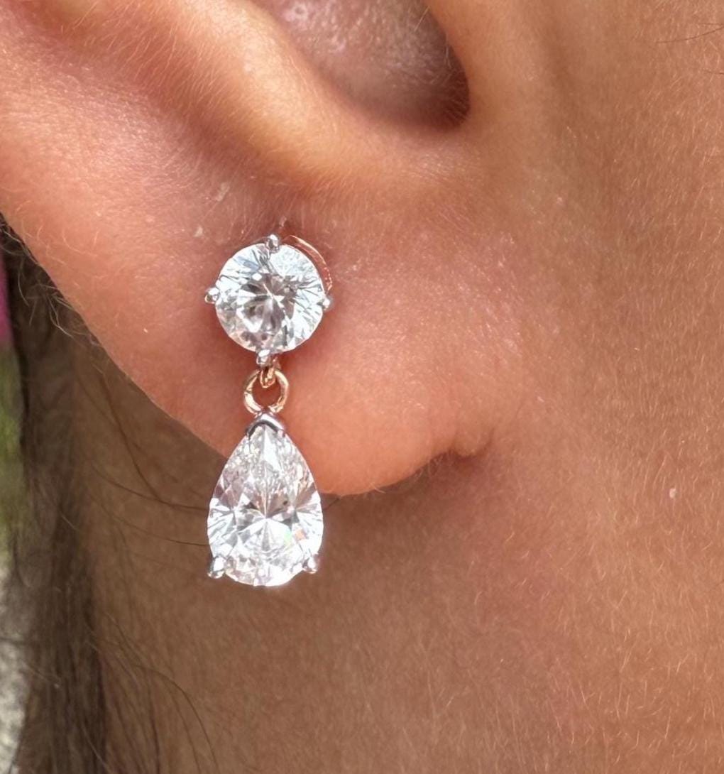 Lab Grown Diamond Dangle Earrings | 14K Gold Pear & Round Cut