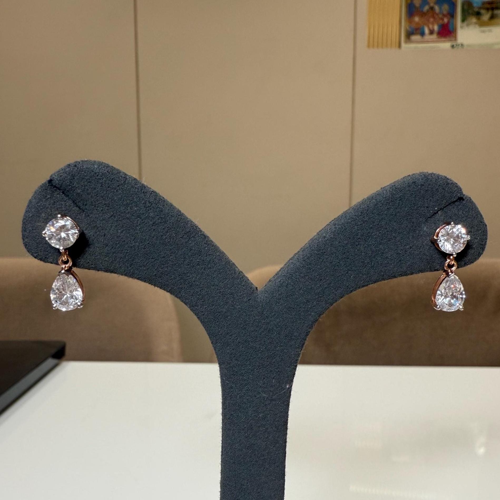 Lab Grown Diamond Dangle Earrings | 14K Gold Pear & Round Cut
