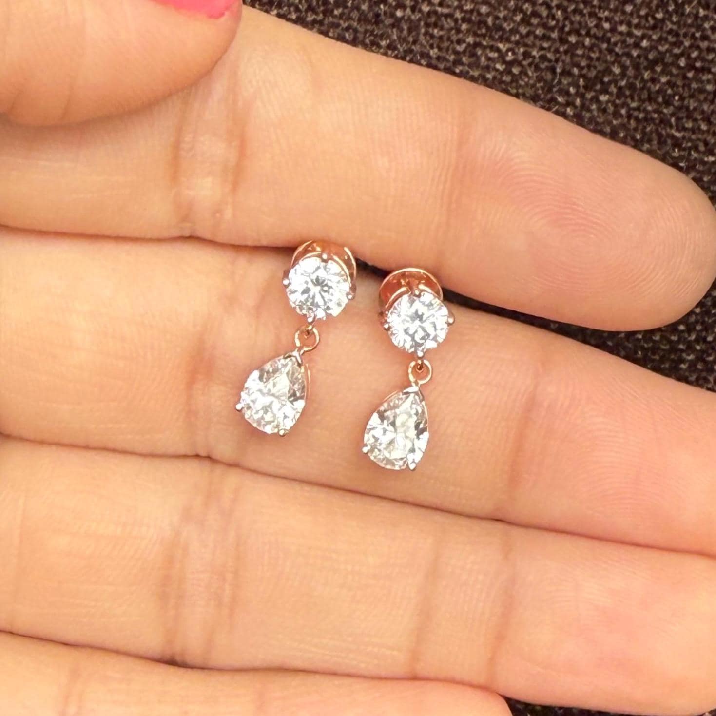 Lab Grown Diamond Dangle Earrings | 14K Gold Pear & Round Cut