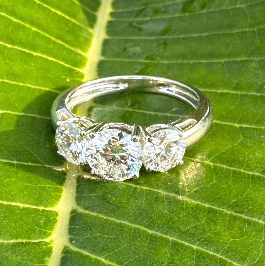 2.50Ct Lab Grown Diamond Three Stone 14K Gold Engagement Ring