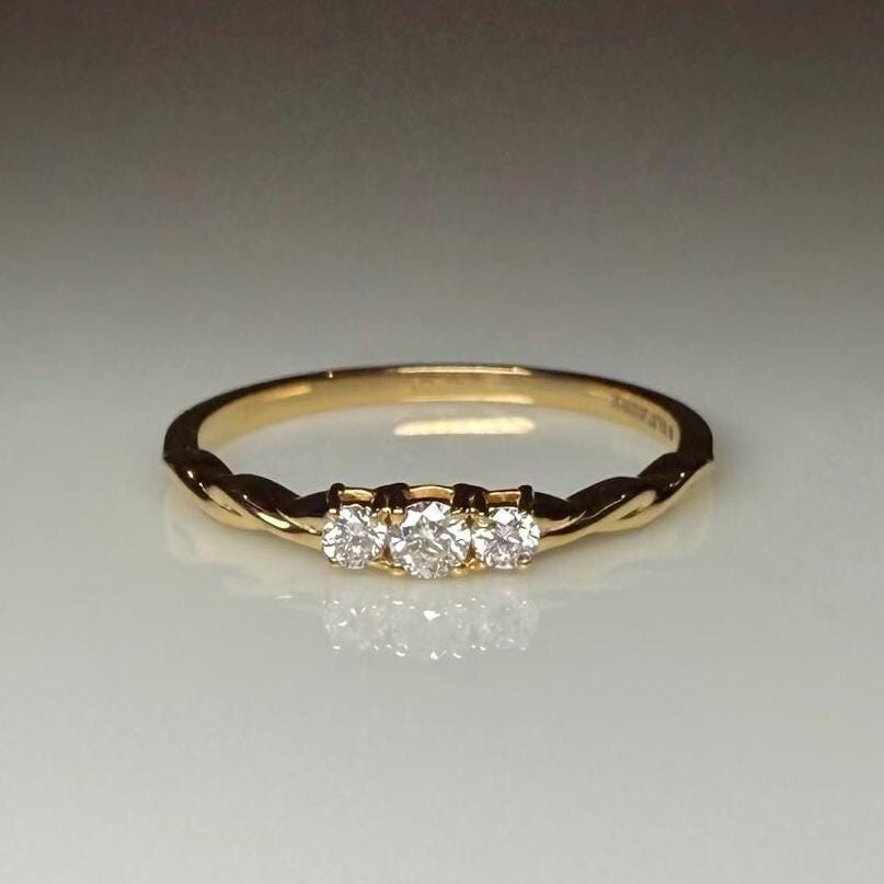 Lab Grown Diamond 14K Gold Three Stone Ring | Dainty Promise Ring