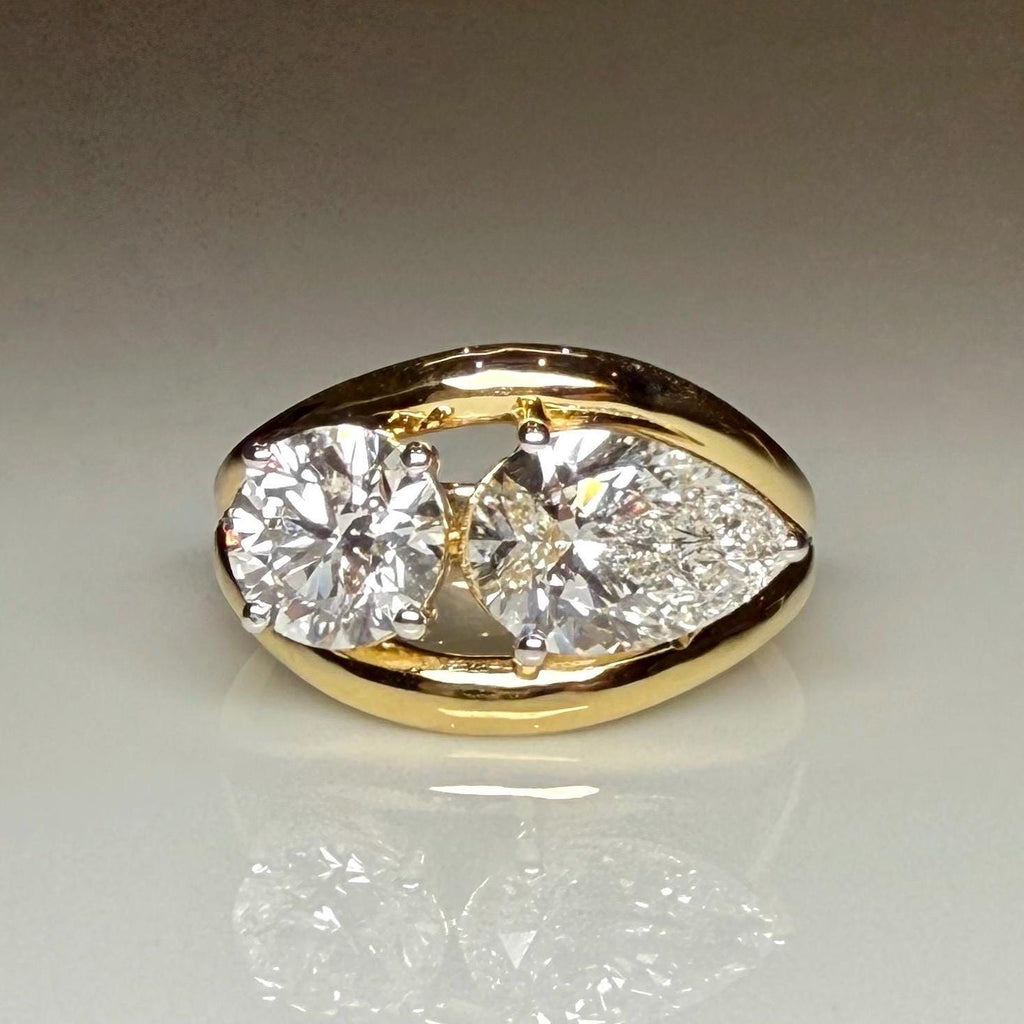 Lab Grown Diamond Toi et Moi Ring | 14K Gold Round & Pear Engagement Ring