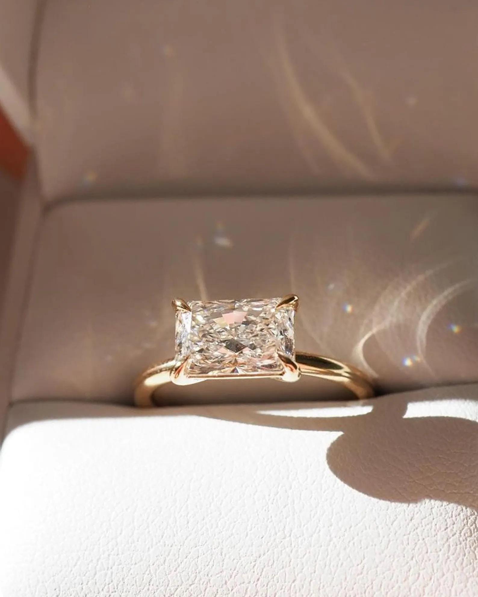 2Ct Radiant Cut Lab Grown Diamond East West 14K Gold Solitaire Ring