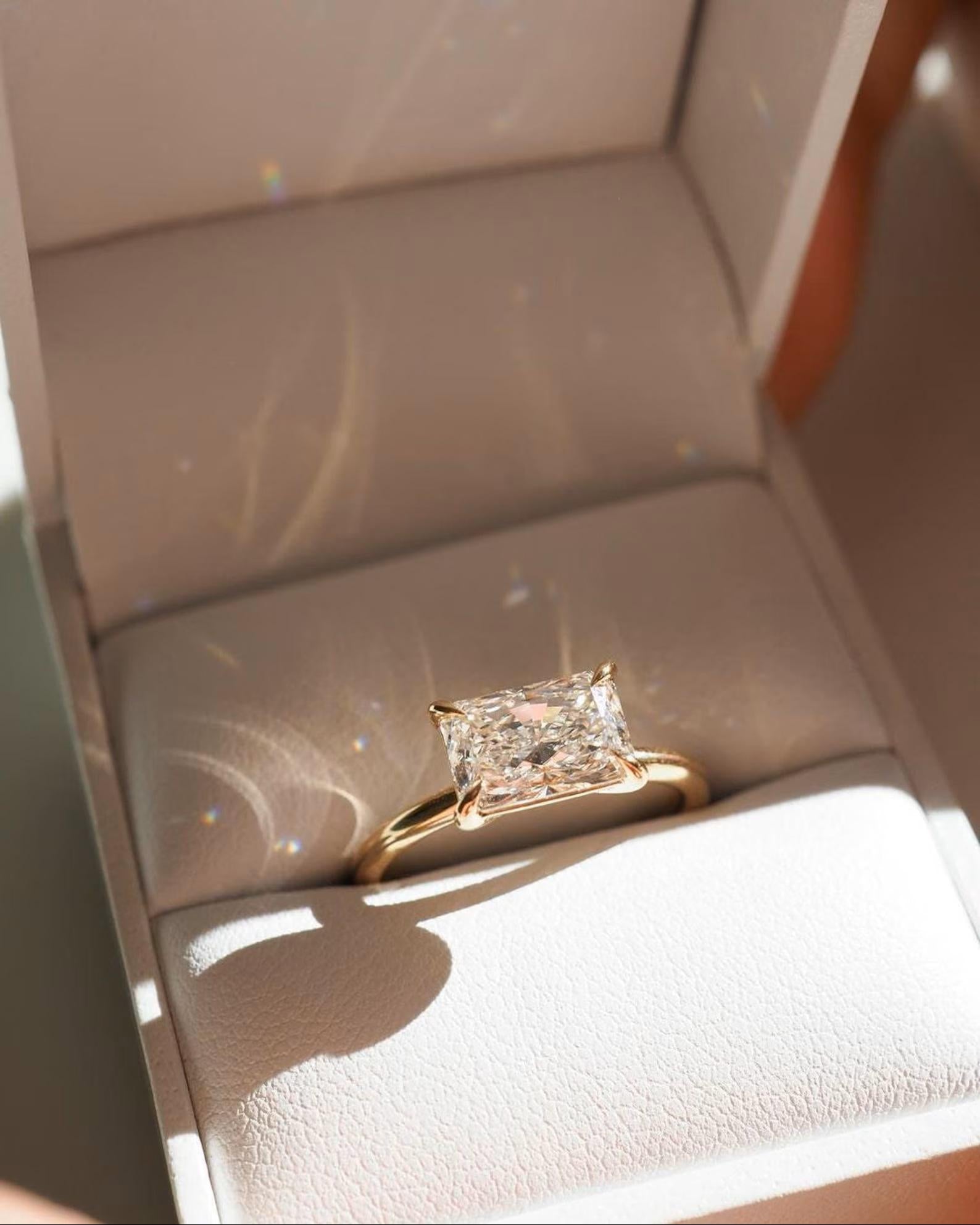 2Ct Radiant Cut Lab Grown Diamond East West 14K Gold Solitaire Ring