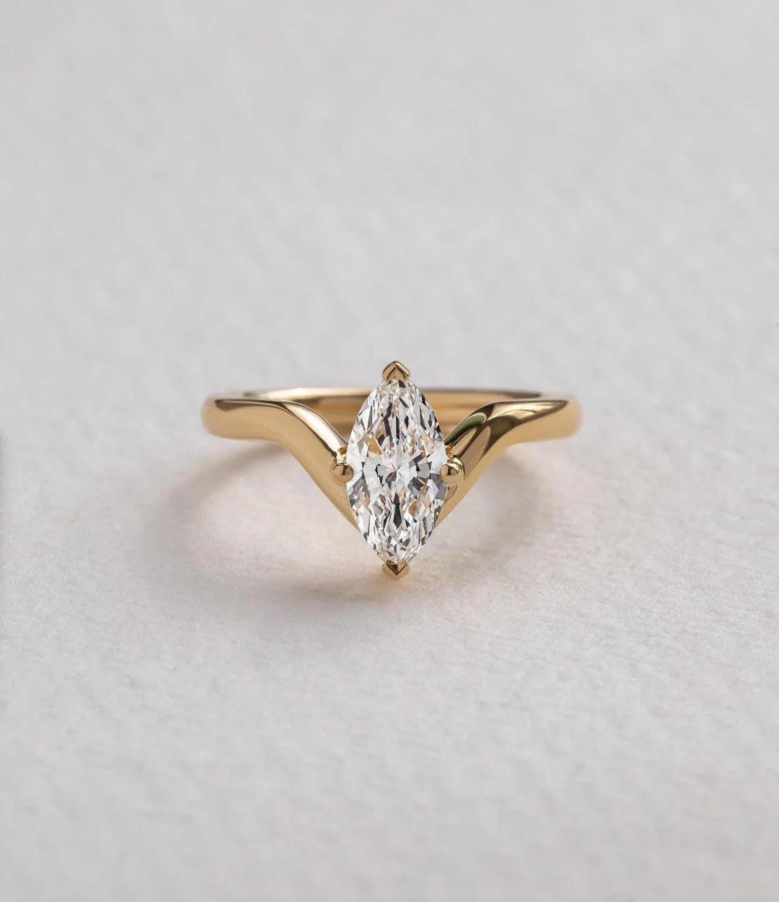 1ct Marquise Lab Grown Diamond Ring | 14K Gold Solitaire, IGI Certified