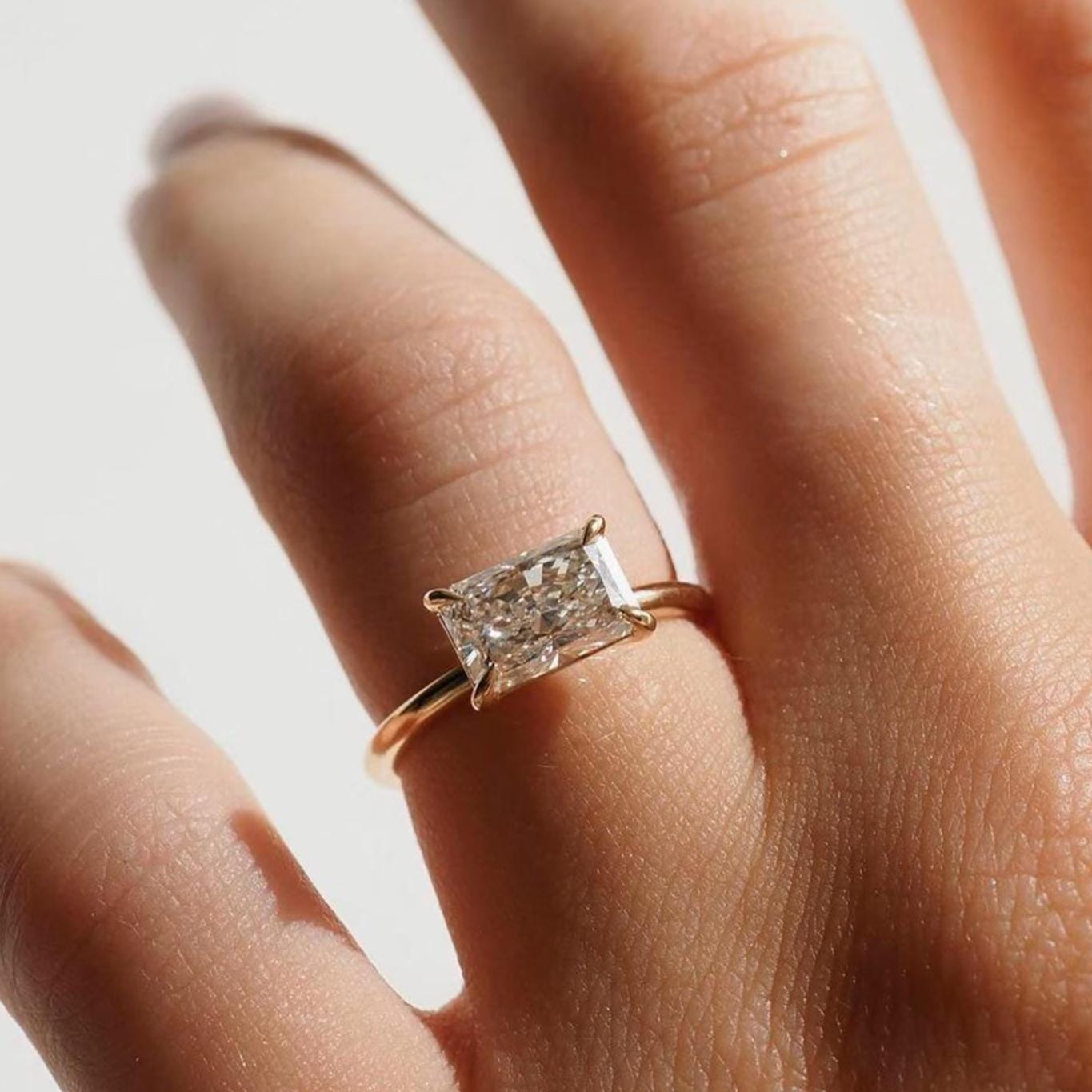2Ct Radiant Cut Lab Grown Diamond East West 14K Gold Solitaire Ring