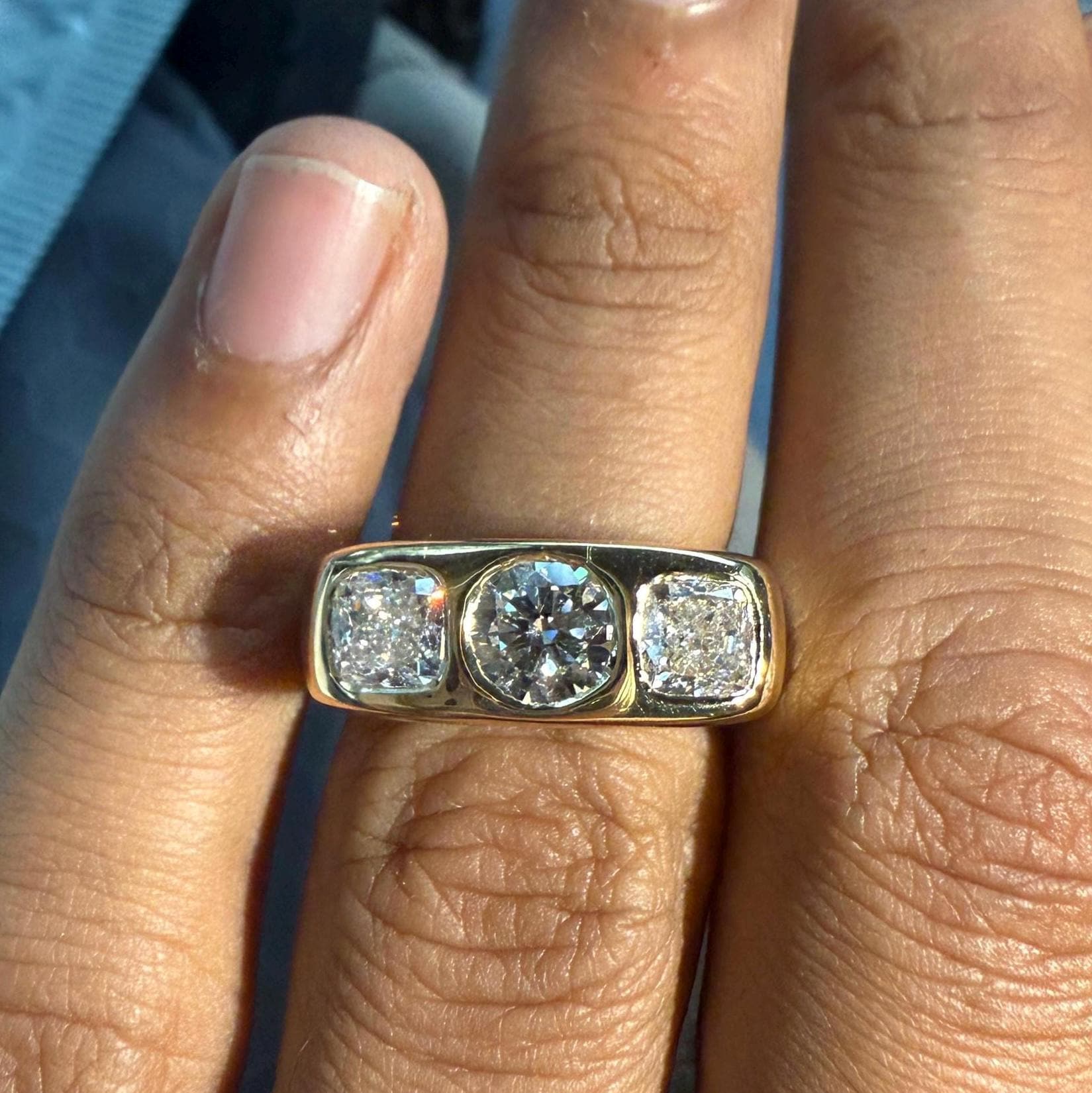 14K Gold Lab Grown Diamond Three Stone Ring | Modern Wide Band