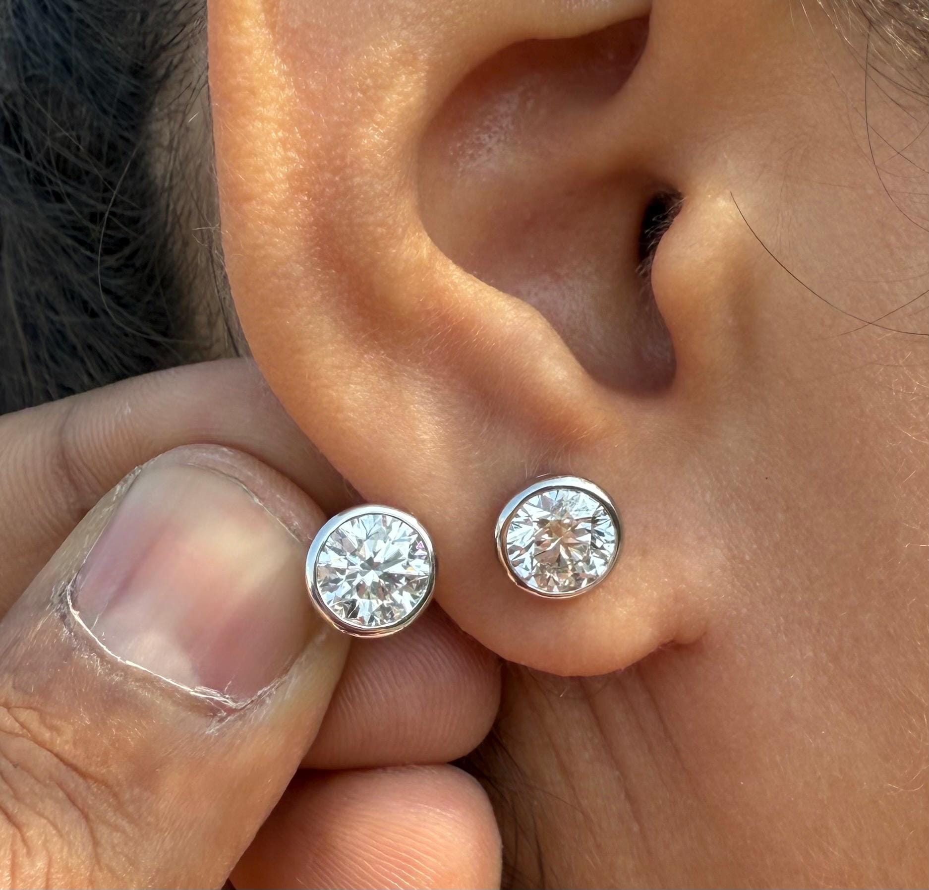 IGI Certified Lab Grown Diamond Studs | 14K Gold Bezel Earrings