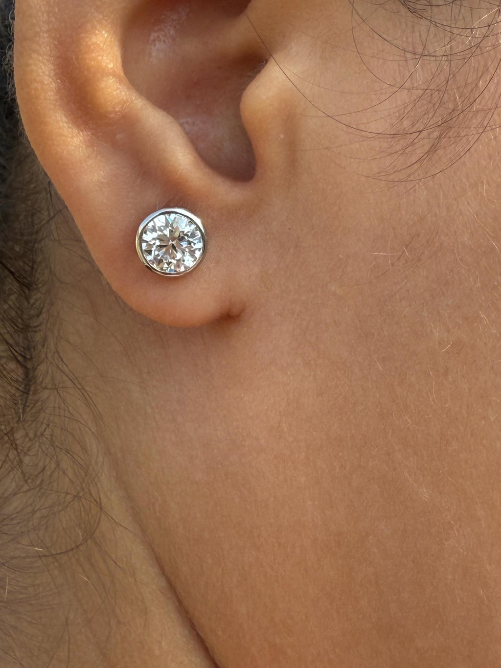IGI Certified Lab Grown Diamond Studs | 14K Gold Bezel Earrings
