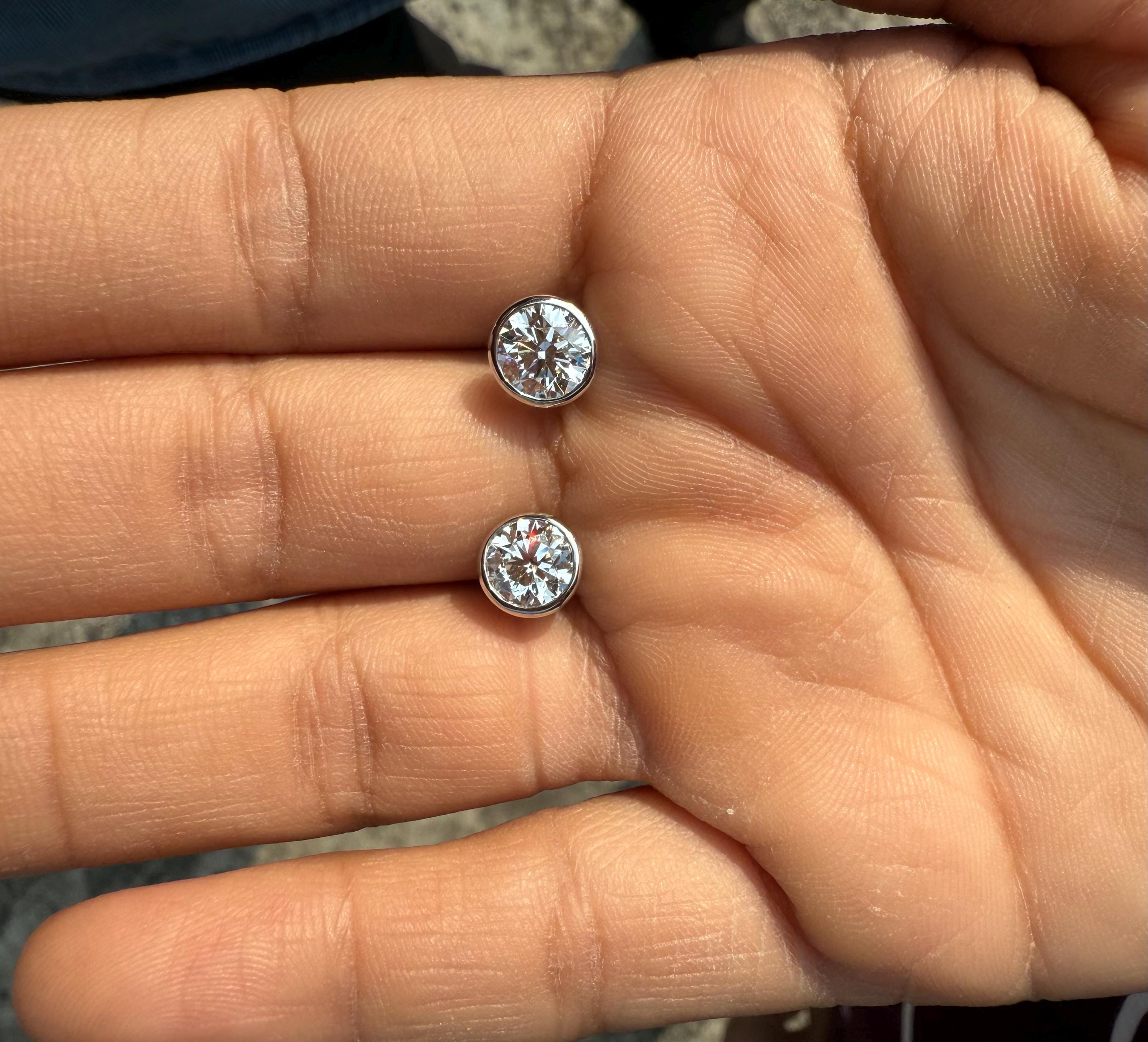 IGI Certified Lab Grown Diamond Studs | 14K Gold Bezel Earrings
