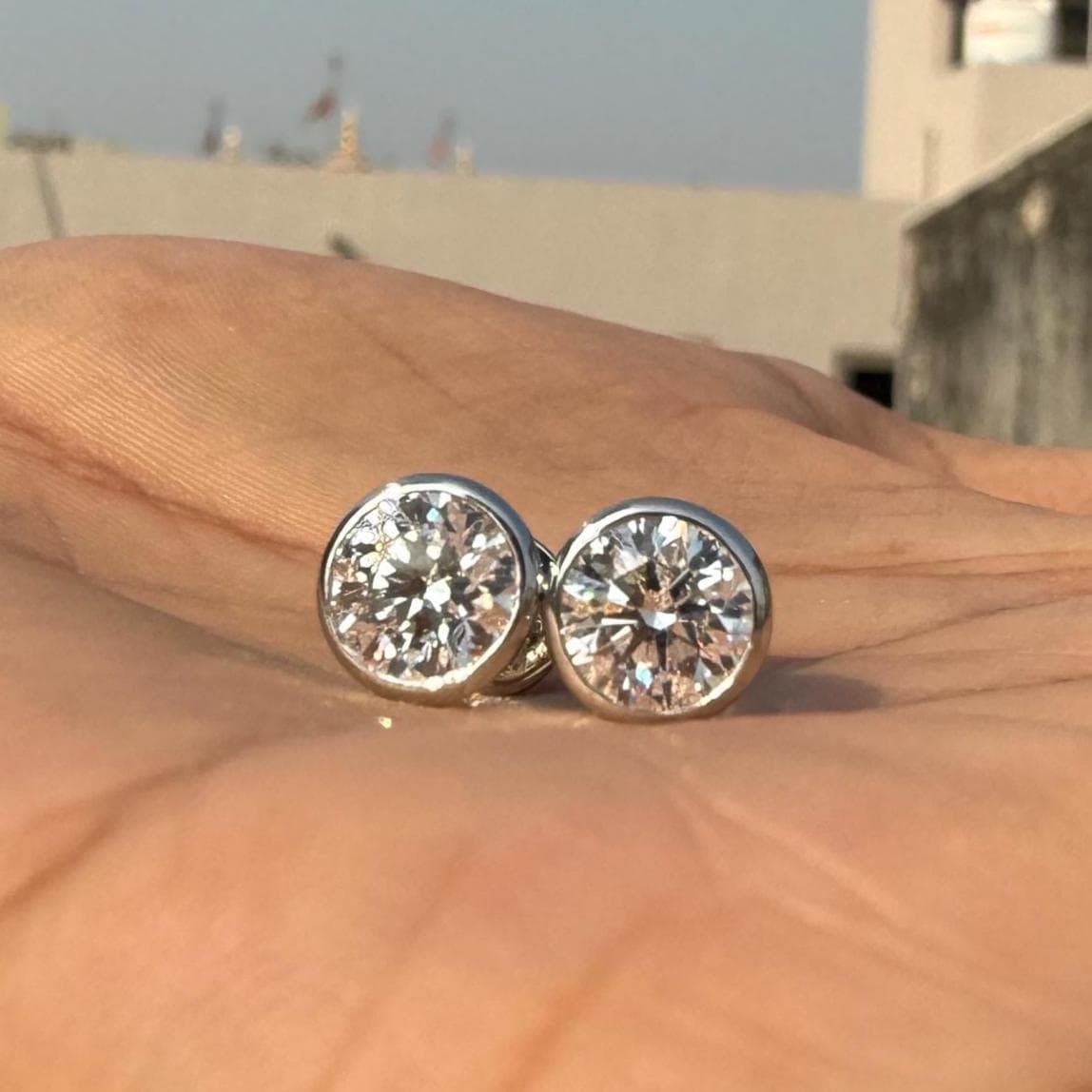 IGI Certified Lab Grown Diamond Studs | 14K Gold Bezel Earrings