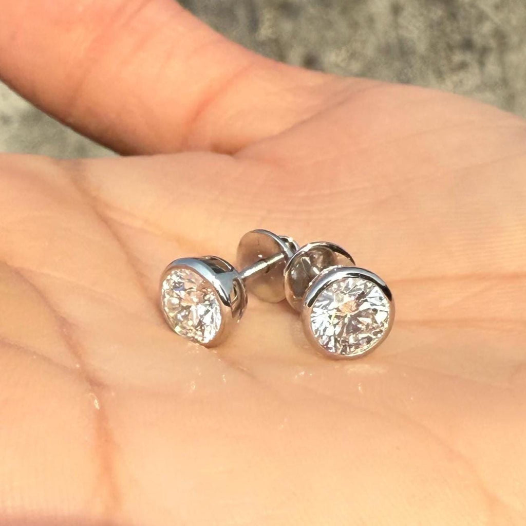 IGI Certified Lab Grown Diamond Studs | 14K Gold Bezel Earrings