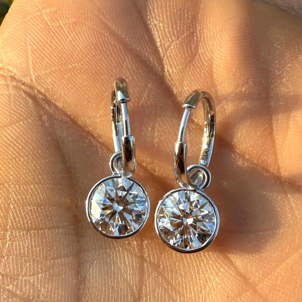 IGI Certified 4CTW Lab Grown Diamond Hoop Earrings | 14K Gold Dangles