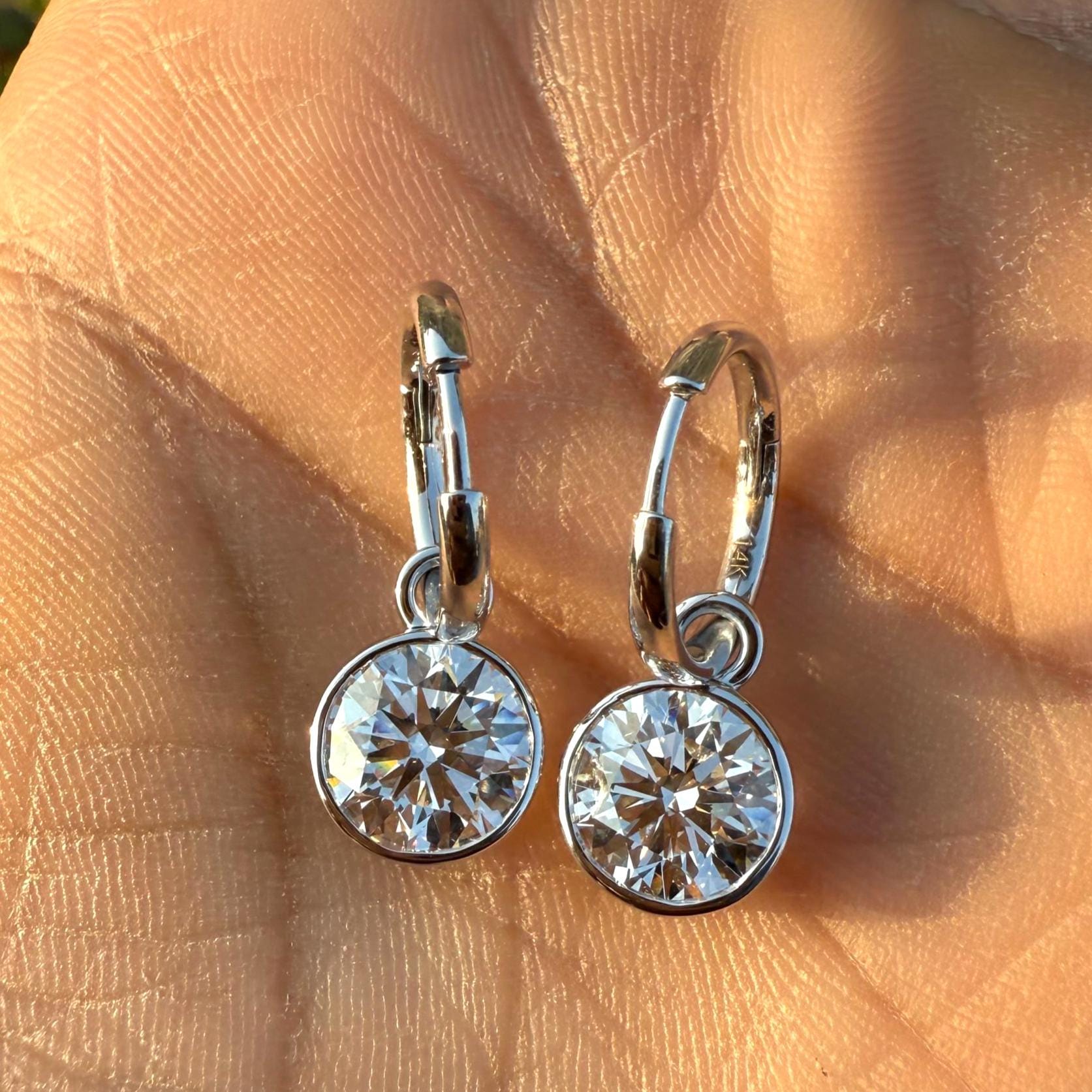 IGI Certified 4CTW Lab Grown Diamond Hoop Earrings | 14K Gold Dangles