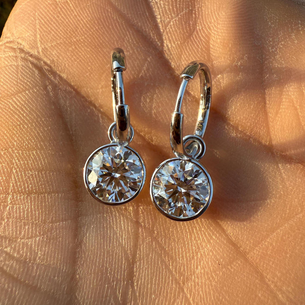 IGI Certified 4CTW Lab Grown Diamond Hoop Earrings | 14K Gold Dangles