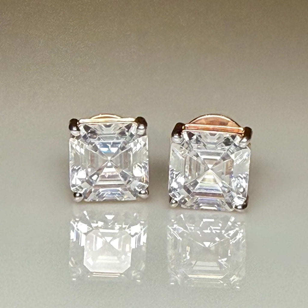 IGI Certified Lab Grown Diamond Stud Earrings | 14K Gold Asscher Cut