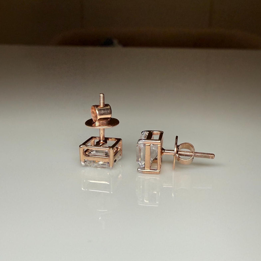 IGI Certified Lab Grown Diamond Stud Earrings | 14K Gold Asscher Cut