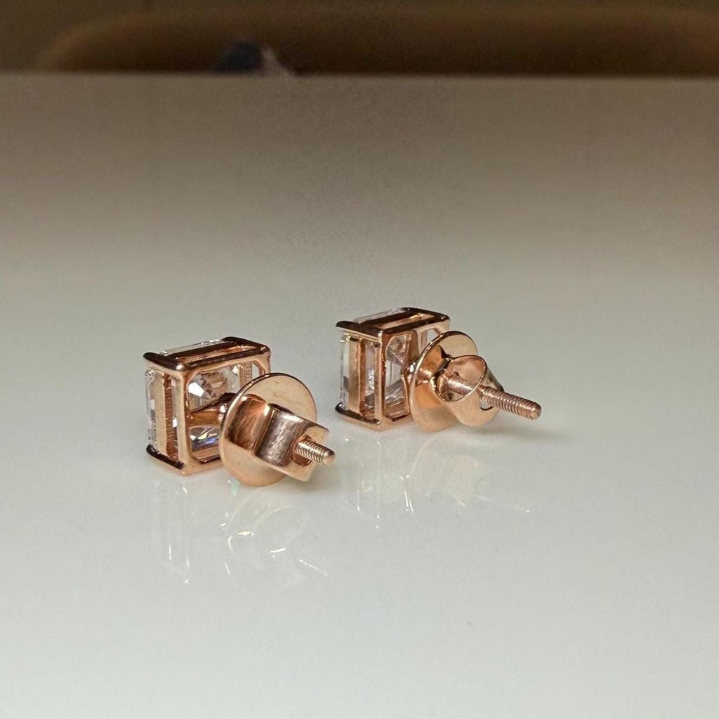 IGI Certified Lab Grown Diamond Stud Earrings | 14K Gold Asscher Cut