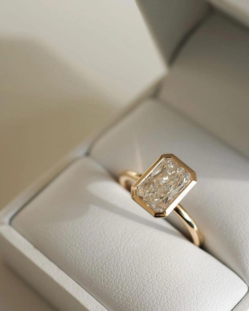 3ct Radiant Lab Diamond Ring | 14K Gold Bezel Solitaire (IGI Certified)