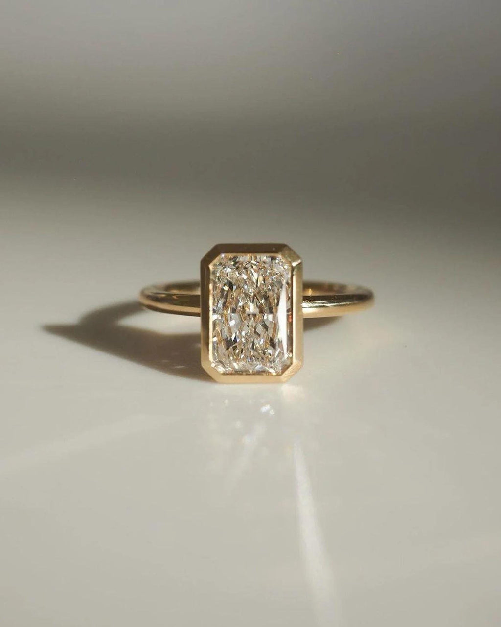 3ct Radiant Lab Diamond Ring | 14K Gold Bezel Solitaire (IGI Certified)