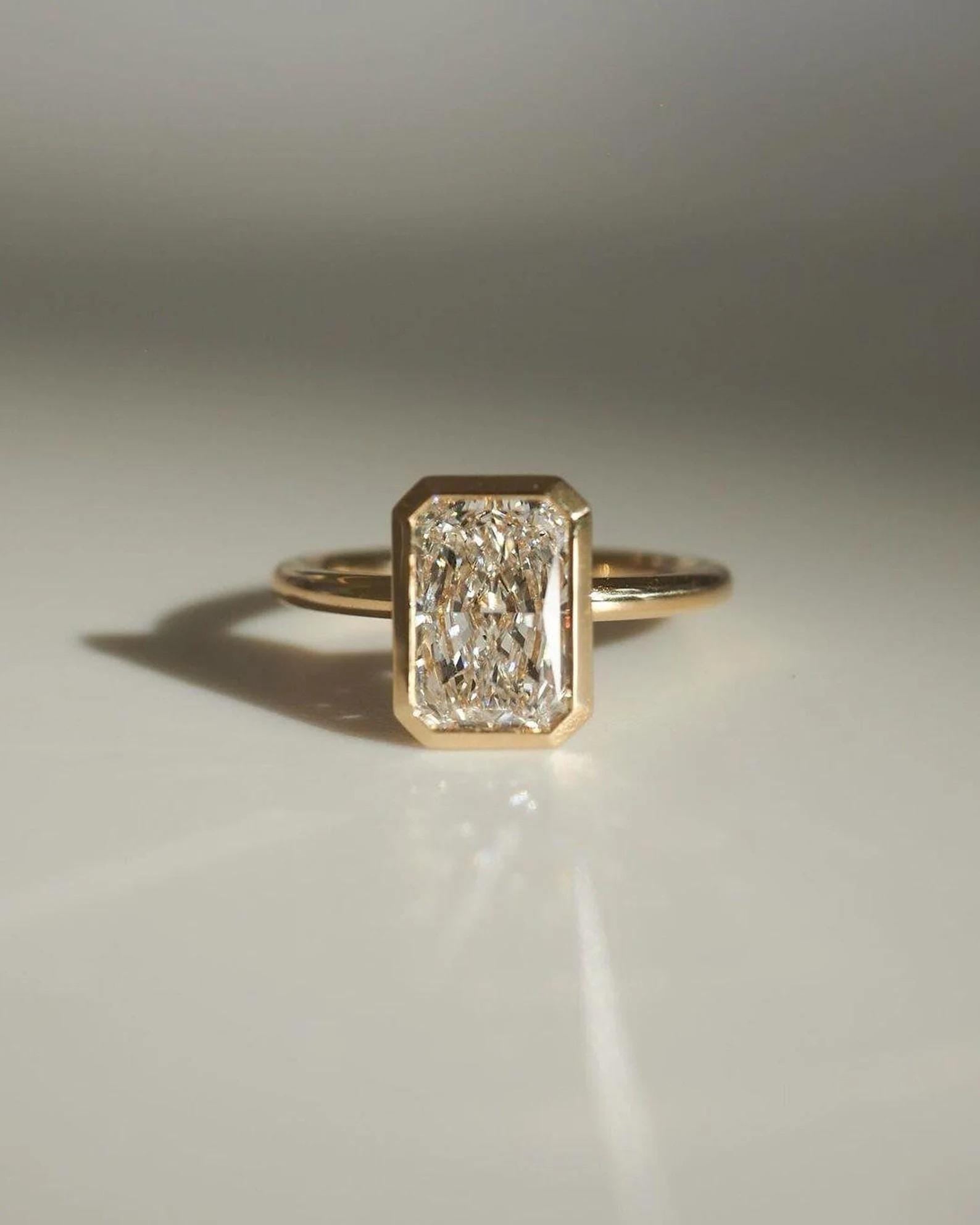 3ct Radiant Lab Diamond Ring | 14K Gold Bezel Solitaire (IGI Certified)