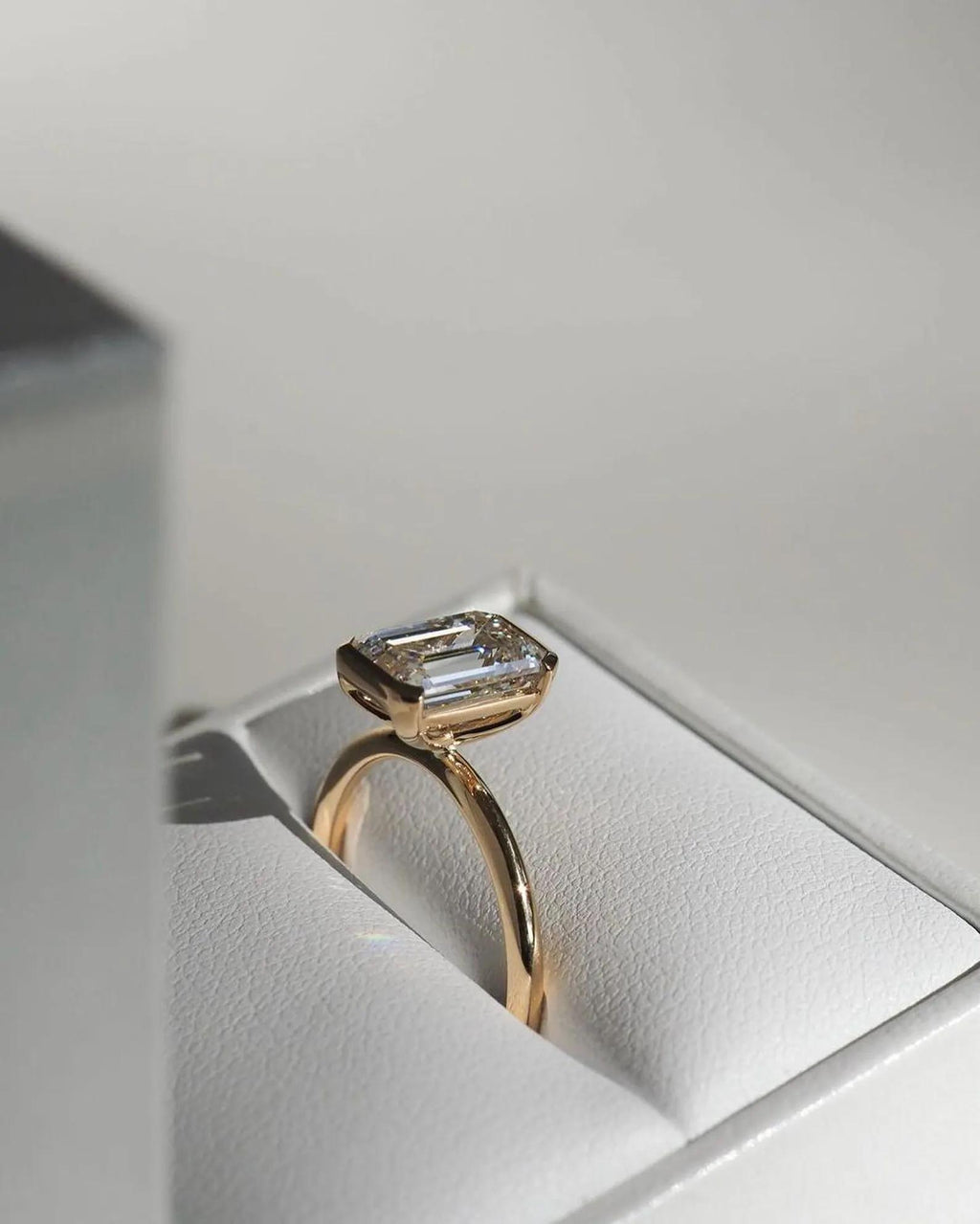 2ct Emerald Cut Lab Diamond Engagement Ring | 14K Gold Half Bezel, IGI Certified