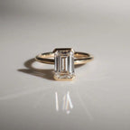 2ct Emerald Cut Lab Diamond Engagement Ring | 14K Gold Half Bezel, IGI Certified