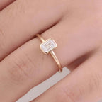 1ct Emerald Cut Lab Grown Diamond Ring | 14K Gold Bezel Solitaire