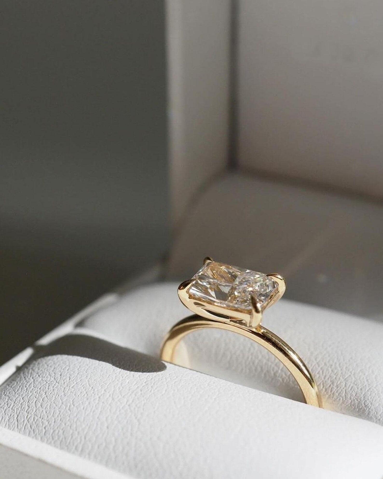 2Ct Radiant Cut Lab Grown Diamond East West 14K Gold Solitaire Ring