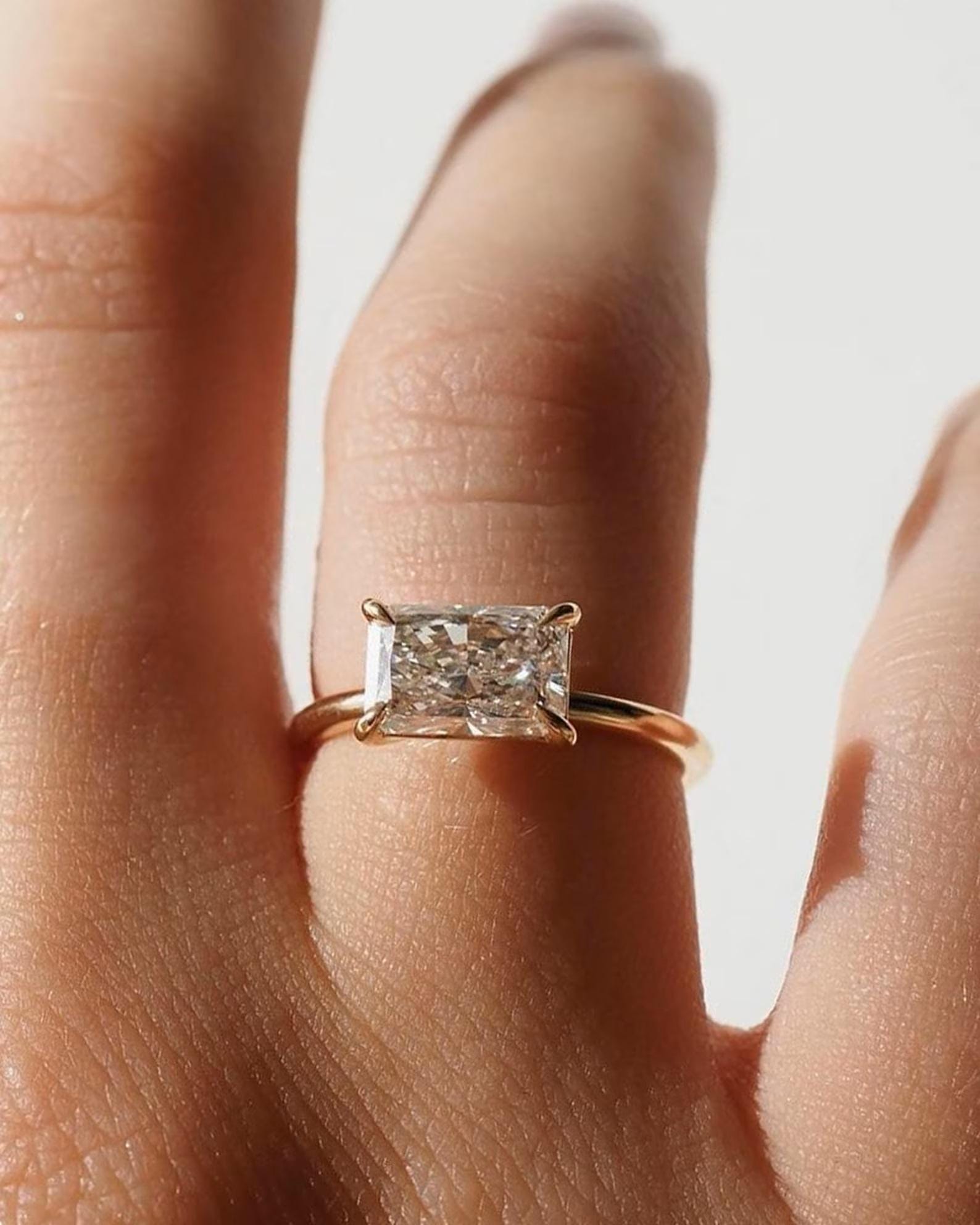 2Ct Radiant Cut Lab Grown Diamond East West 14K Gold Solitaire Ring