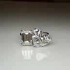 6CT Lab Grown Diamond Toi et Moi Ring: 14K Gold Heart & Emerald Cut