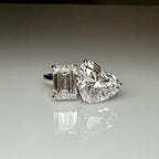6CT Lab Grown Diamond Toi et Moi Ring: 14K Gold Heart & Emerald Cut