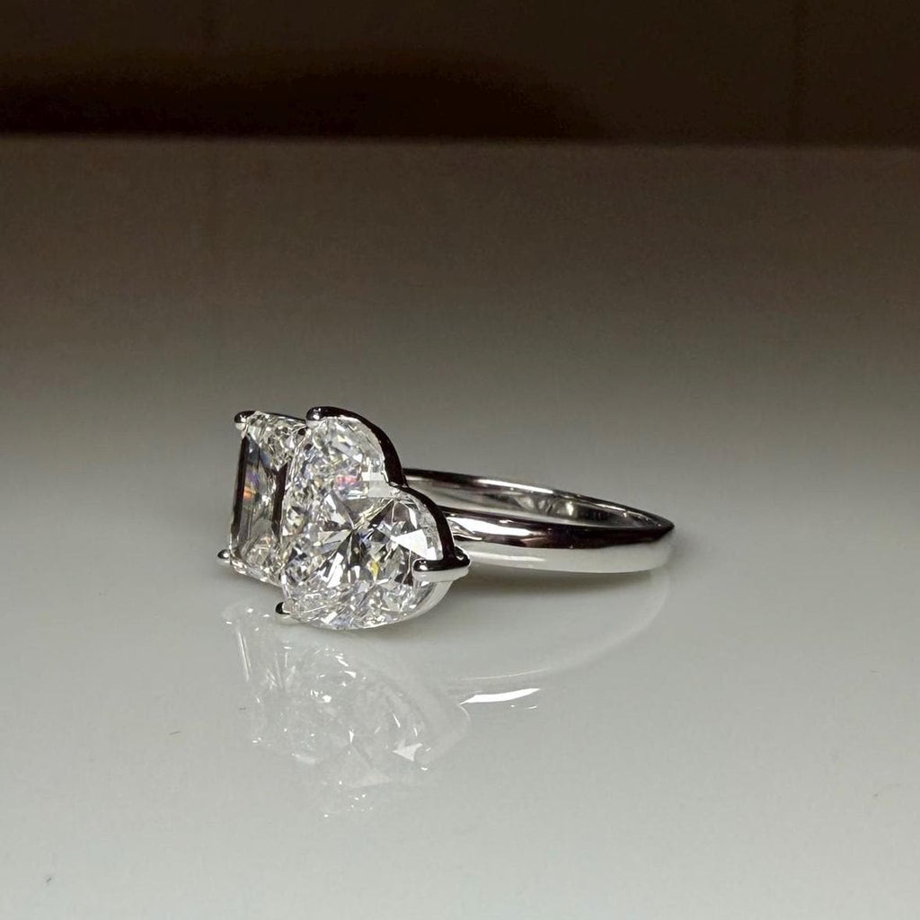 6CT Lab Grown Diamond Toi et Moi Ring: 14K Gold Heart & Emerald Cut