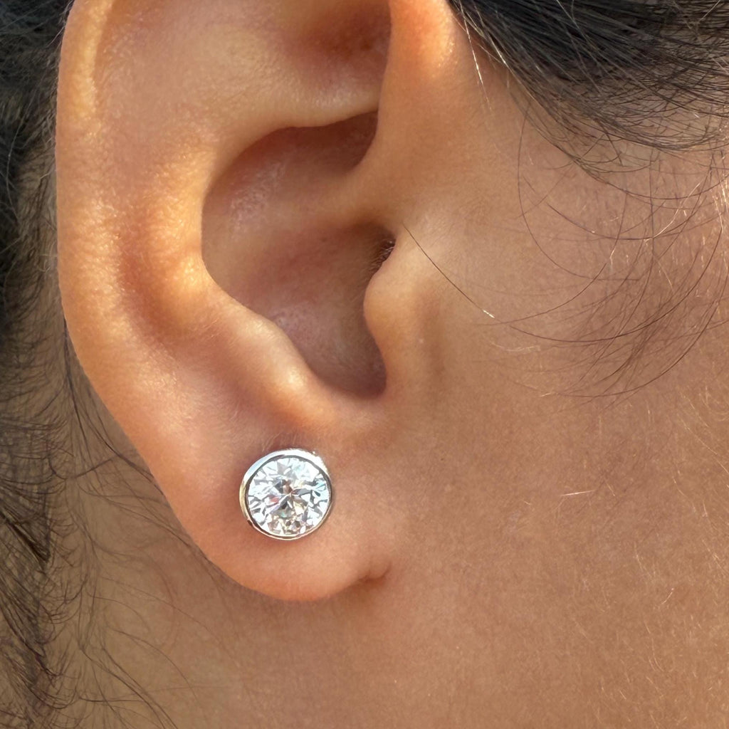 IGI Certified Lab Grown Diamond Studs | 14K Gold Bezel Earrings