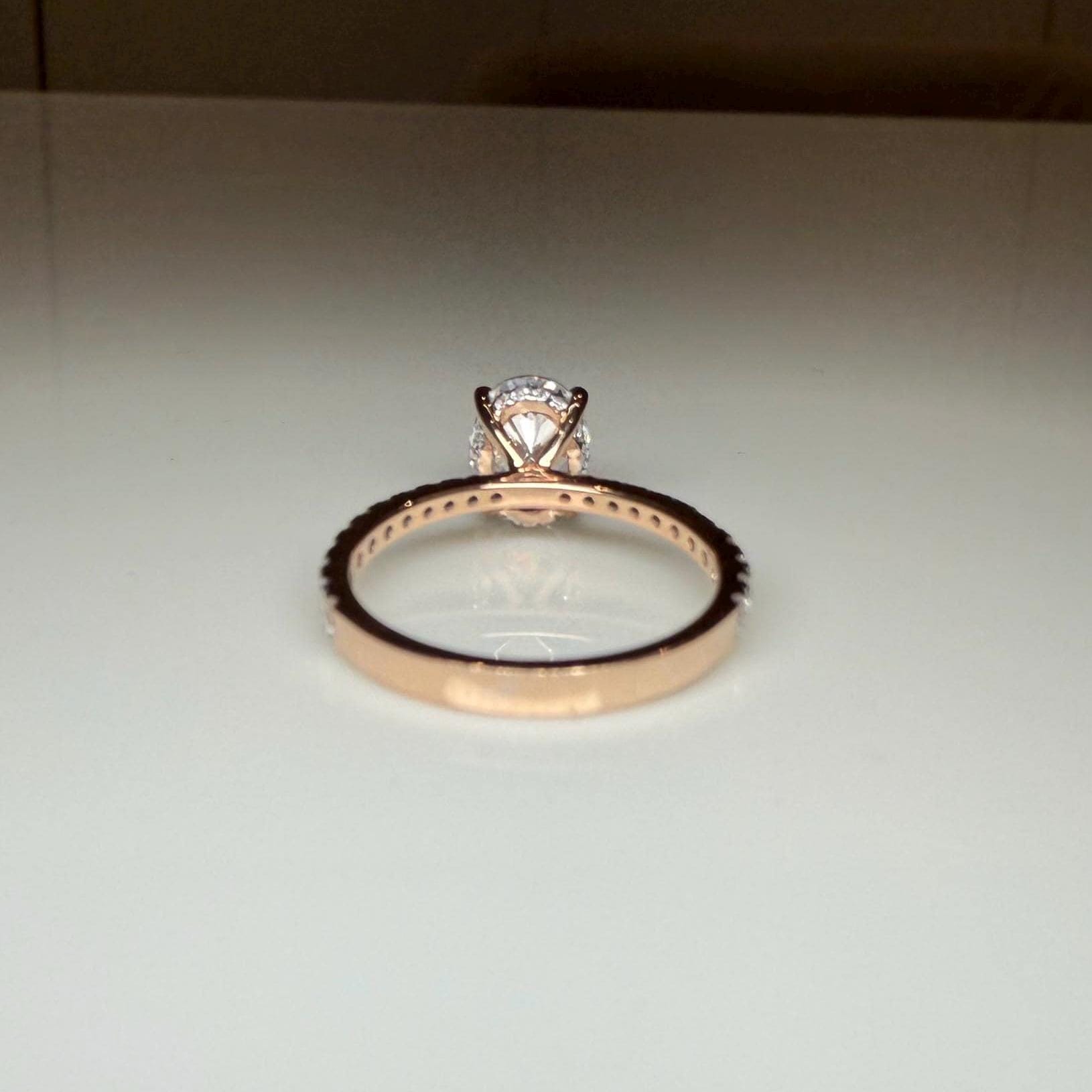 2.30ct Oval Lab Grown Diamond Engagement Ring | 14K Gold Hidden Halo Pavé Band