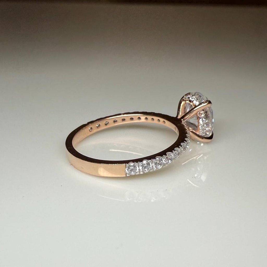 2.30ct Oval Lab Grown Diamond Engagement Ring | 14K Gold Hidden Halo Pavé Band