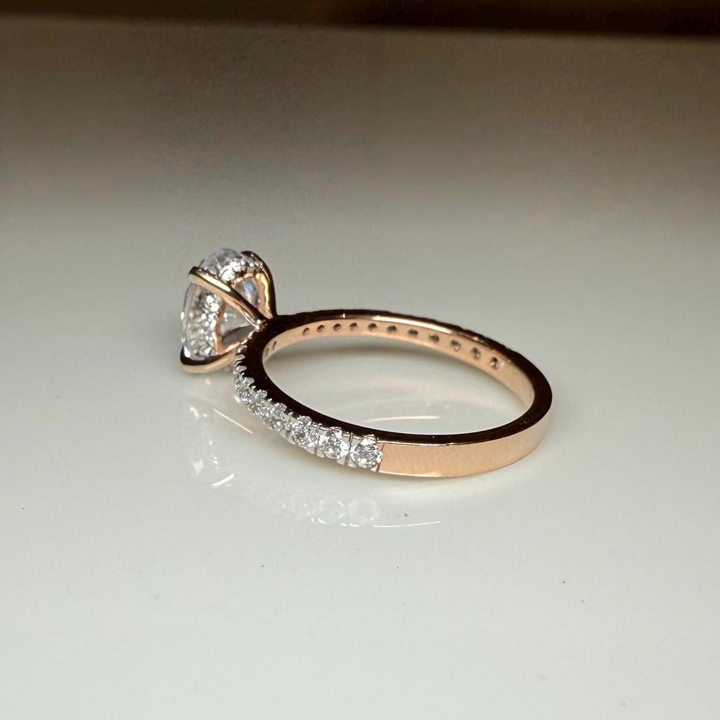 2.30ct Oval Lab Grown Diamond Engagement Ring | 14K Gold Hidden Halo Pavé Band
