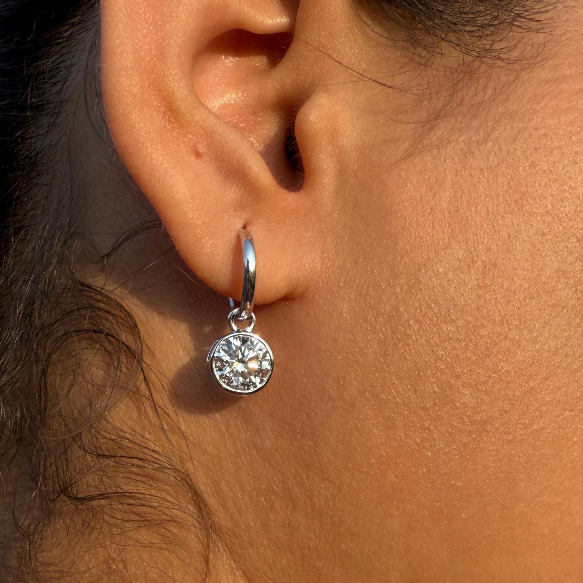 IGI Certified 4CTW Lab Grown Diamond Hoop Earrings | 14K Gold Dangles