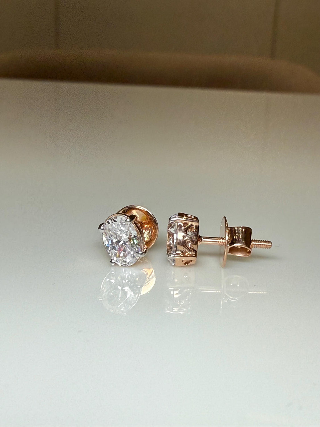 IGI Certified Lab Grown Oval Diamond Stud Earrings | 14K Gold