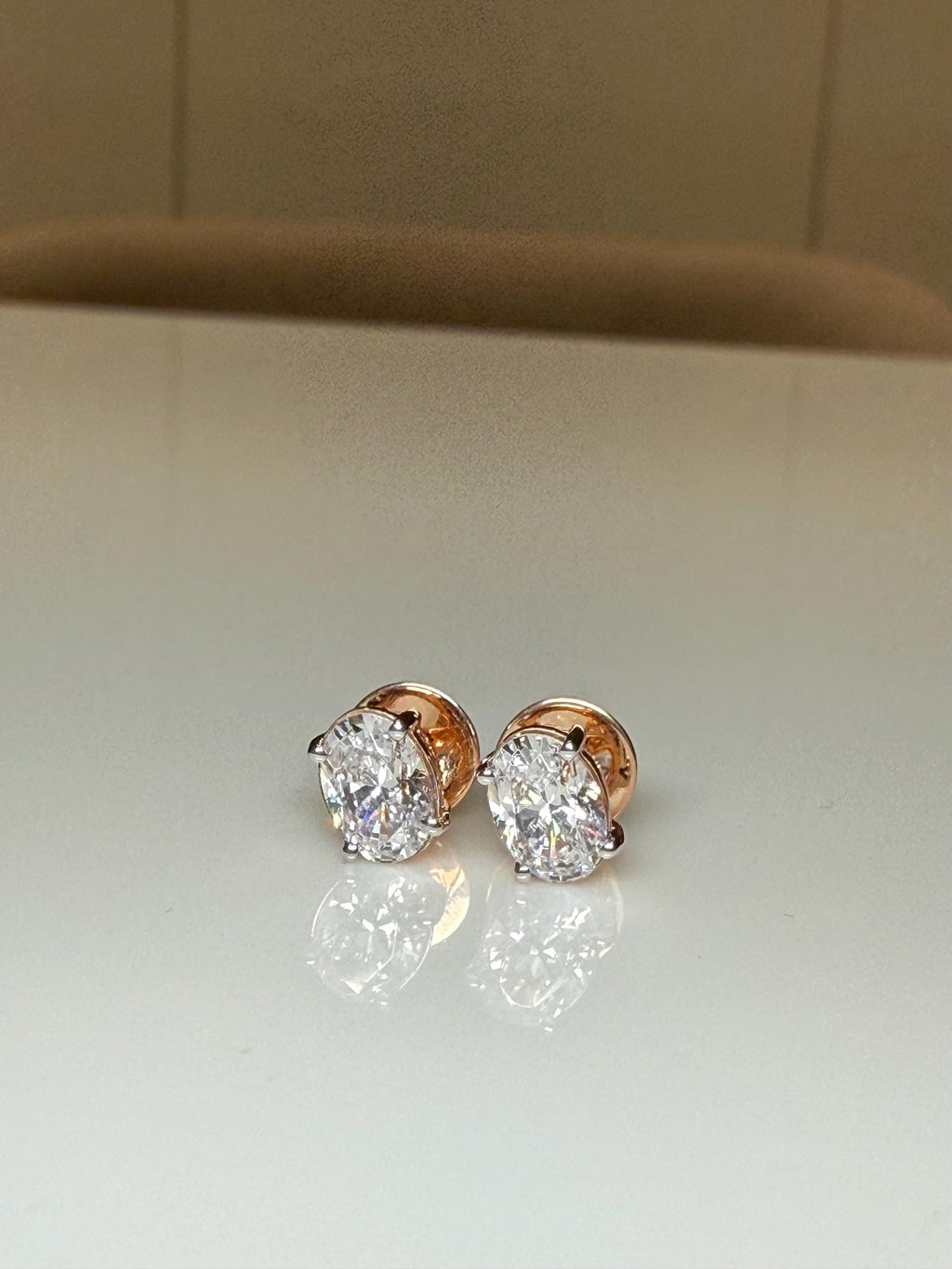 IGI Certified Lab Grown Oval Diamond Stud Earrings | 14K Gold
