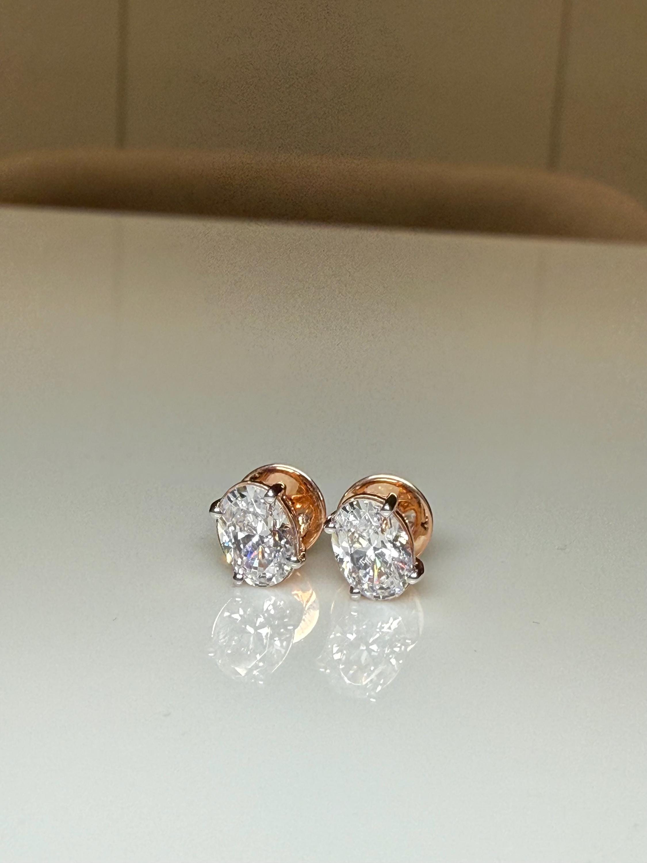 IGI Certified Lab Grown Oval Diamond Stud Earrings | 14K Gold