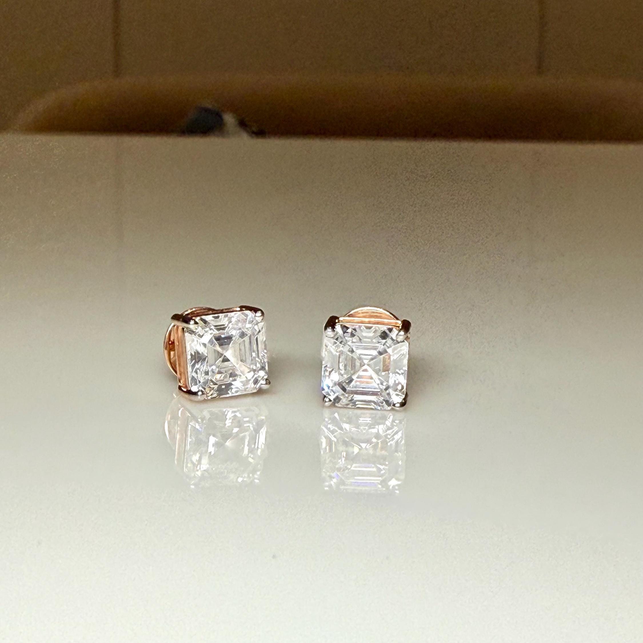 IGI Certified Lab Grown Diamond Stud Earrings | 14K Gold Asscher Cut