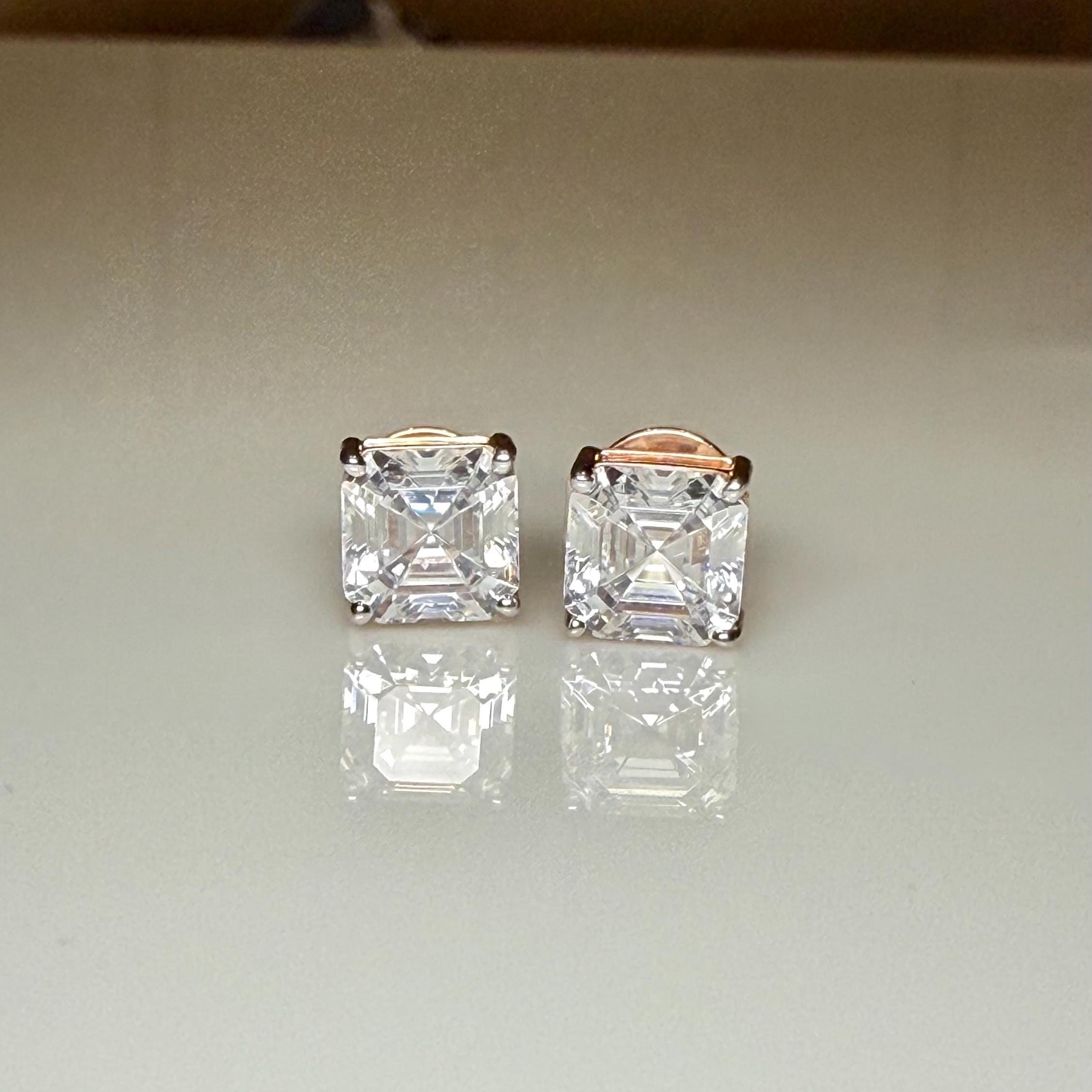 IGI Certified Lab Grown Diamond Stud Earrings | 14K Gold Asscher Cut