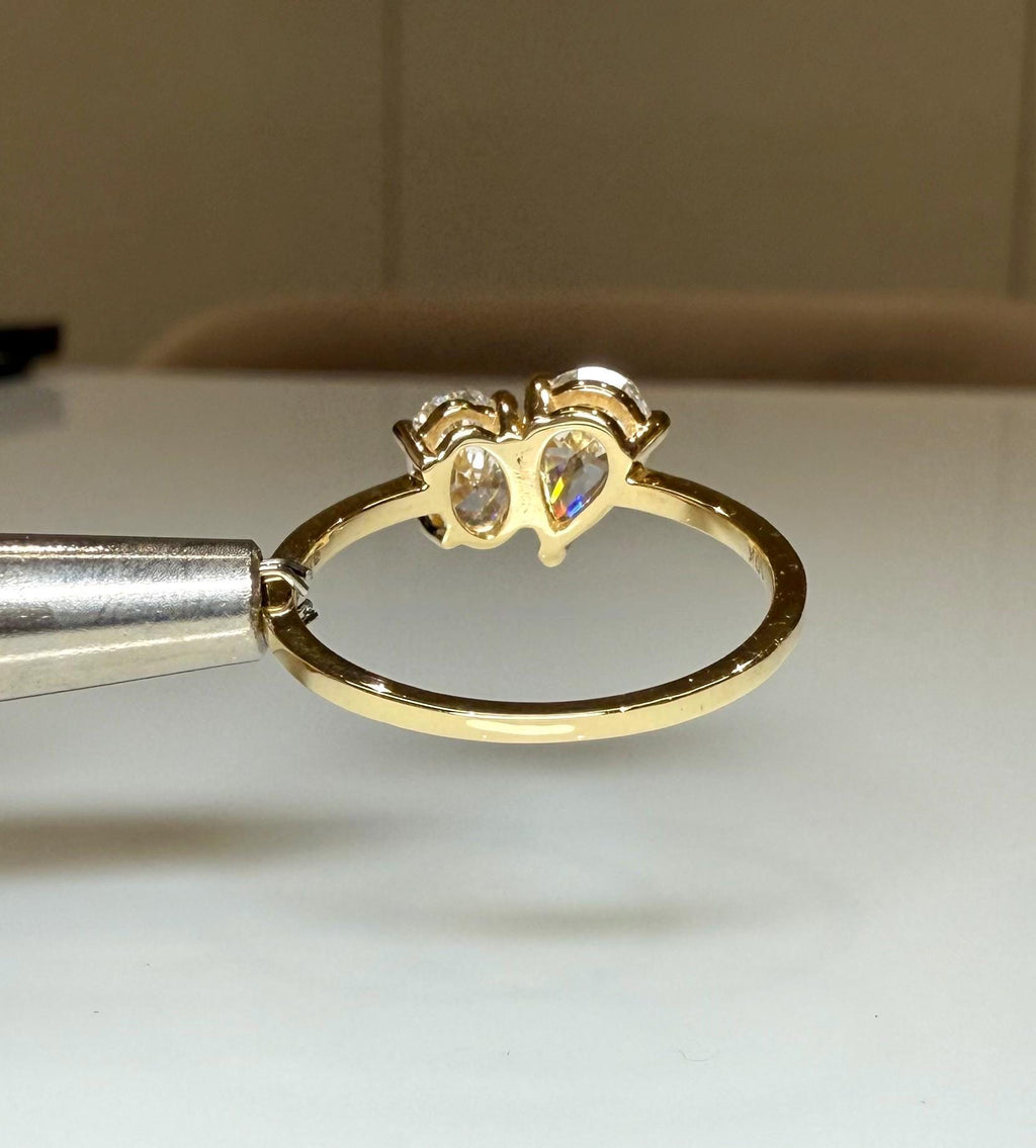 Lab Grown Diamond Toi et Moi Ring: 14K Gold Pear & Oval Cut Engagement Ring