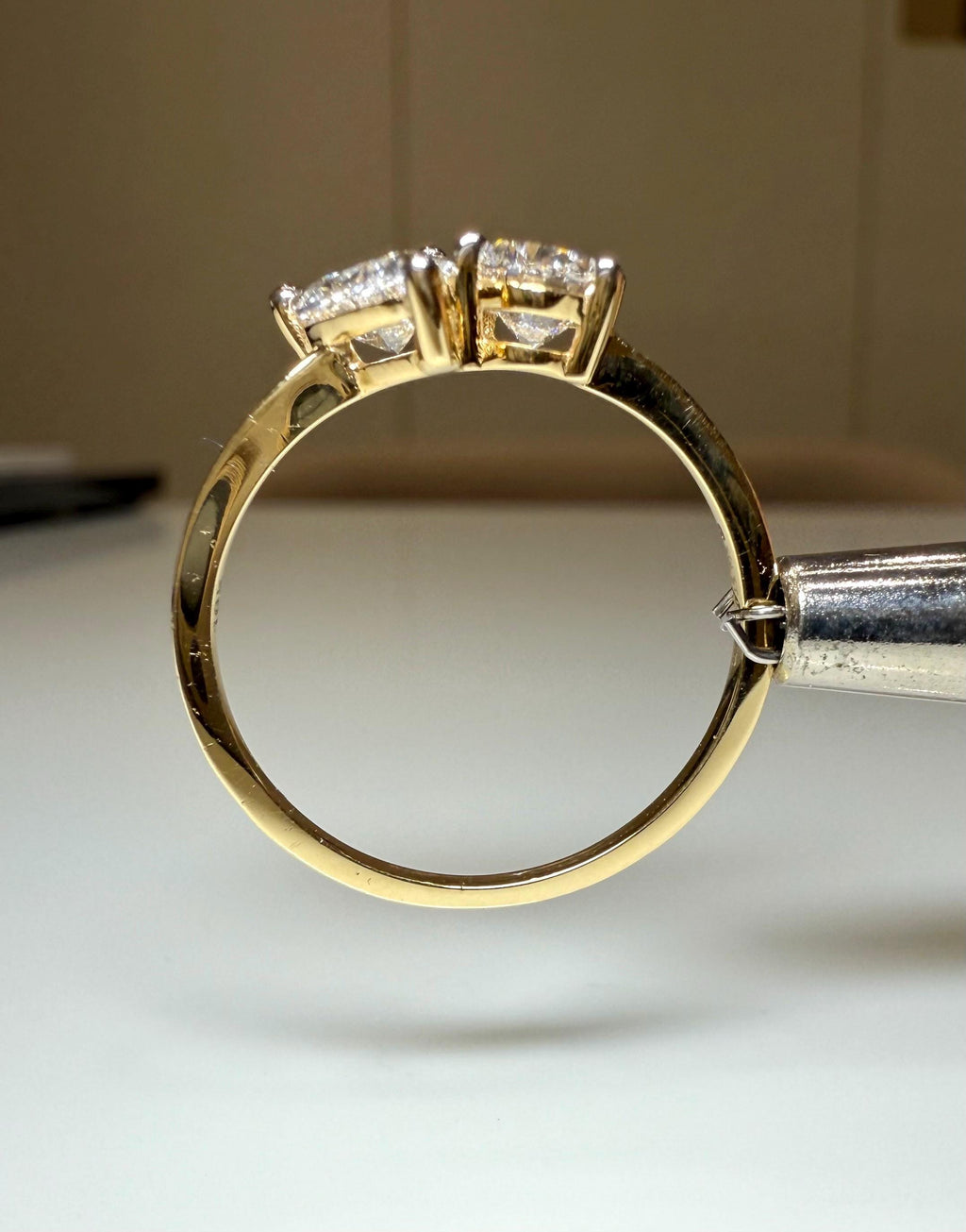 Lab Grown Diamond Toi et Moi Ring: 14K Gold Pear & Oval Cut Engagement Ring