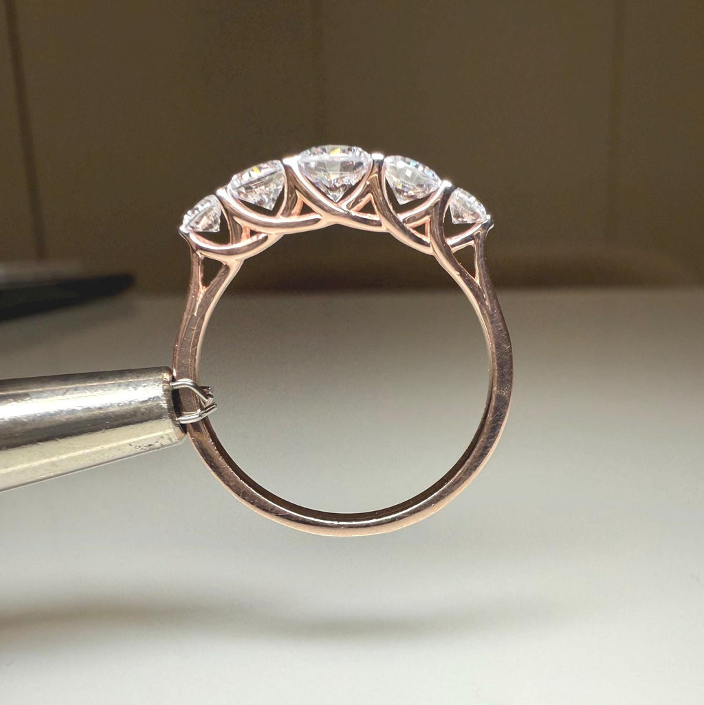 Round Lab Grown Diamond Ring | 14K Gold Trellis Anniversary Band