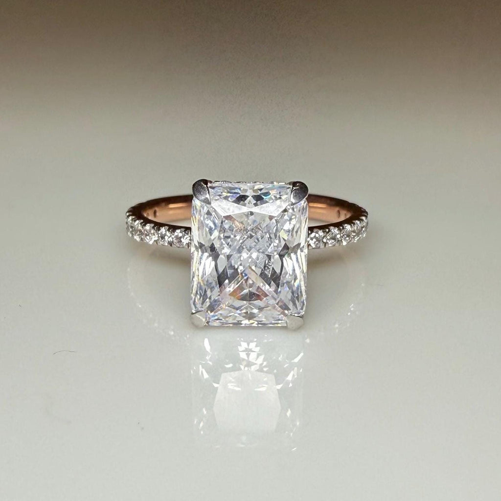 3.30ct Radiant Cut Lab Grown Diamond Engagement Ring | 14K Gold Hidden Halo