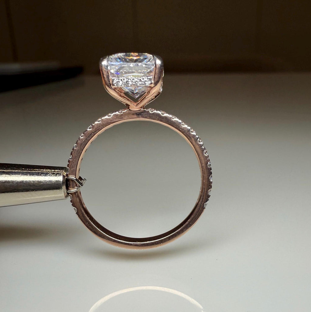 3.30ct Radiant Cut Lab Grown Diamond Engagement Ring | 14K Gold Hidden Halo